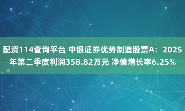 配资114查询平台 中银证券优势制造股票A：2025年第二季度利润358.82万元 净值增长率6.25%
