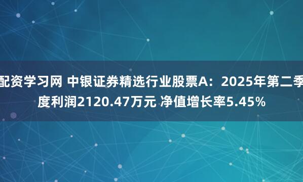 配资学习网 中银证券精选行业股票A：2025年第二季度利润2120.47万元 净值增长率5.45%